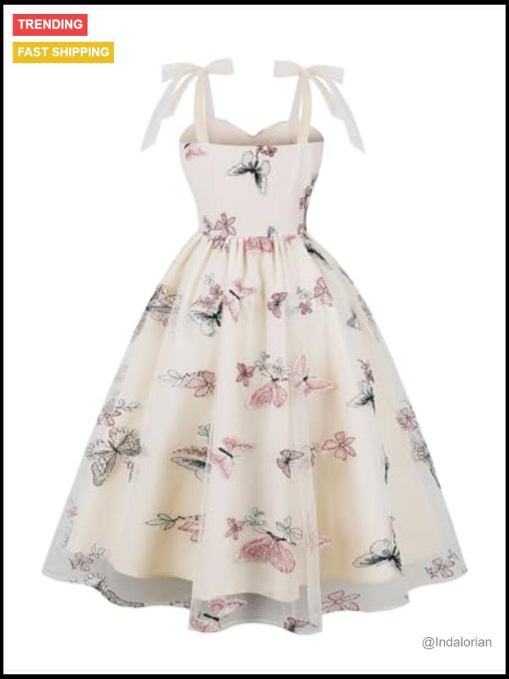 Tie Strap Tulle Prom Dress with Butterfly Flower Embroidery - Picture 4 of 5